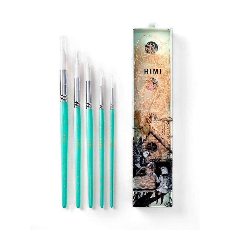 HIMI Little Bird Paint Brushes Set 5 Pcs for Watercolors Paintï¼ŒSet of 5 Watercolor Paint Brushes for Beginners & Pros, Nice Gift for Art hobbyist Beginners Artists (Green,5 Pcs) - Image 1